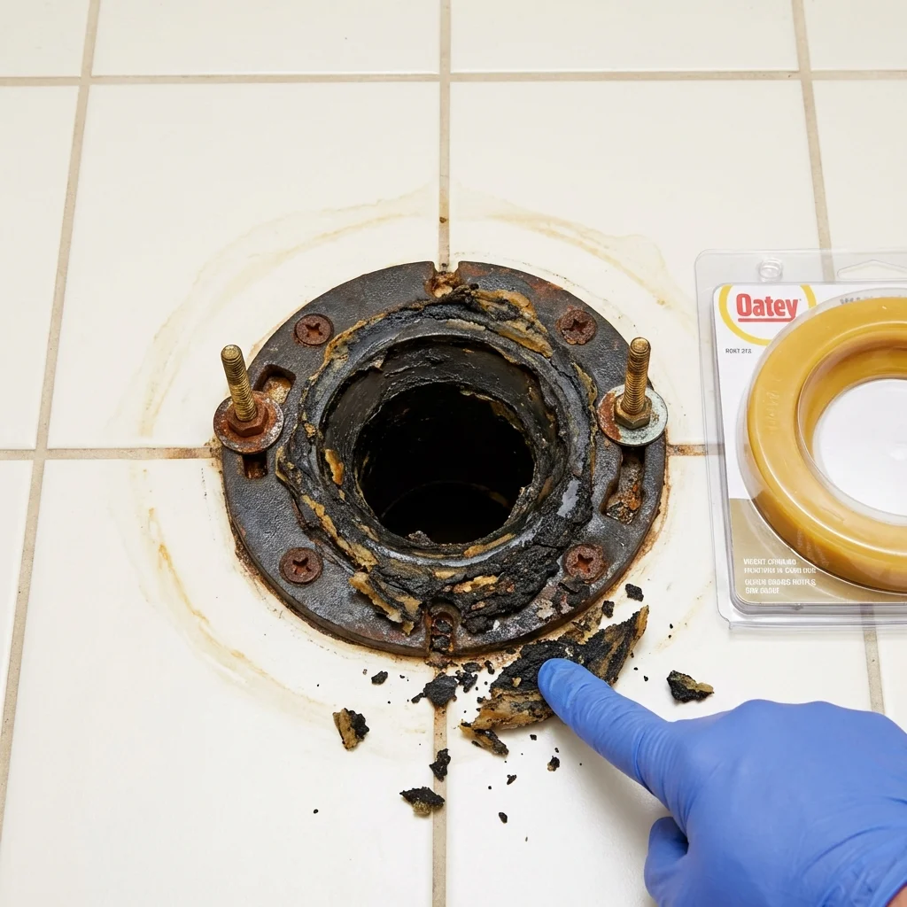 Failed wax ring showing water seepage at the base of a toilet in a Boynton Beach, FL home